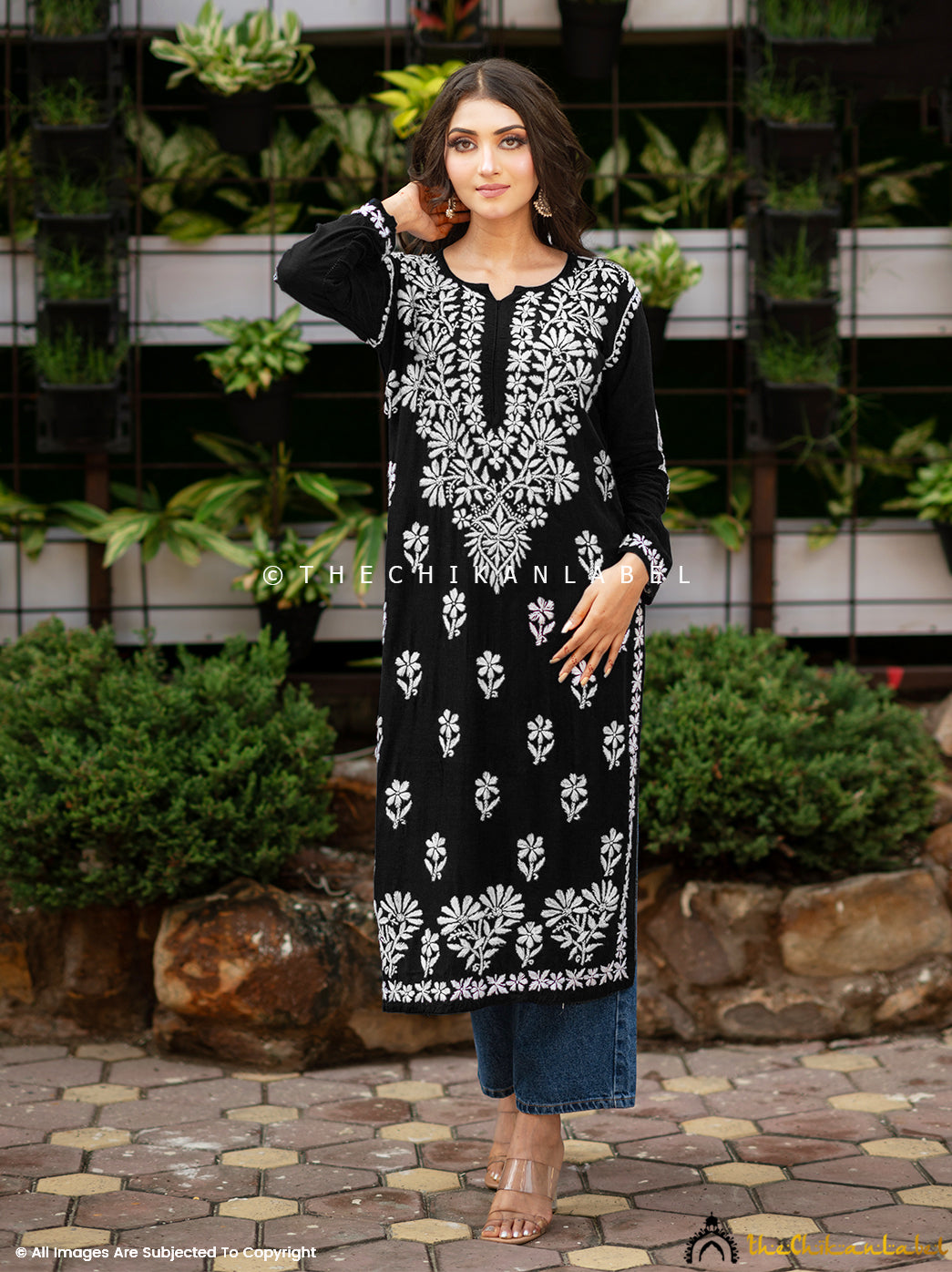 Nisha Straight Kurti Crepe Chikankari Set - Black – Ruup By Jyoti Fashion